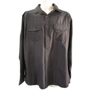 Saxifon USA Black Metallic Thread Jet Black Cabachon Snap Wester Shirt XL GUC